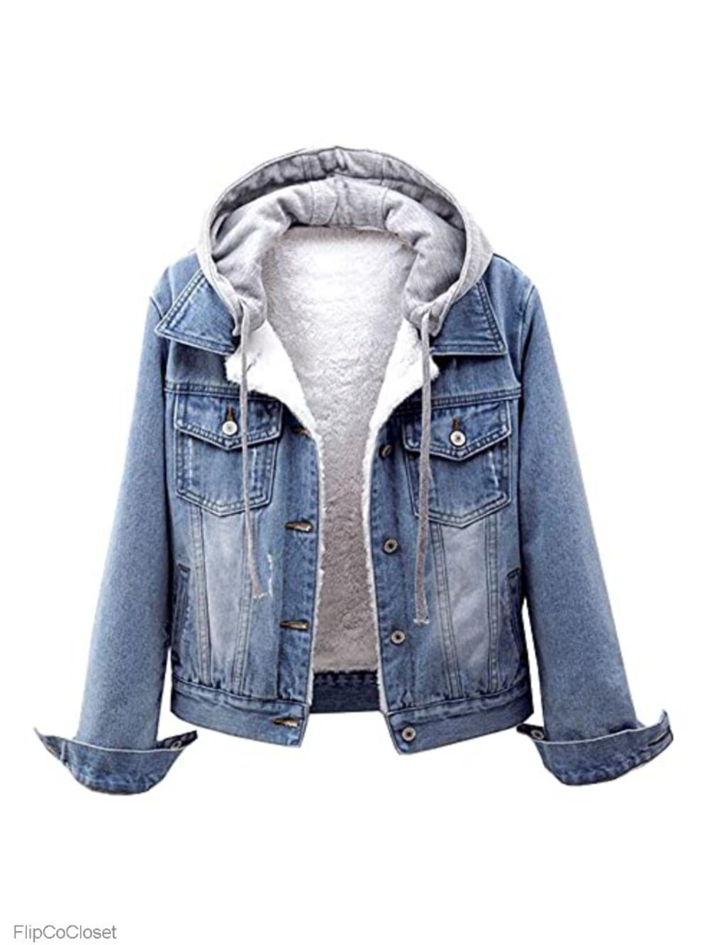 Sherpa Lined Hooded Denim Jean Jacket Fleece Trucker Coat